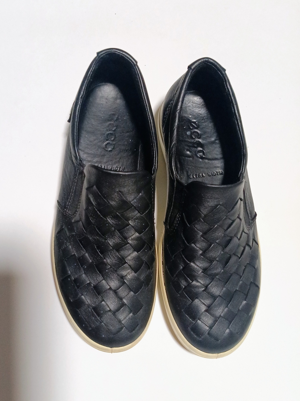 Ecco Black Woven Leather Slip-On Loafers Size US 6.